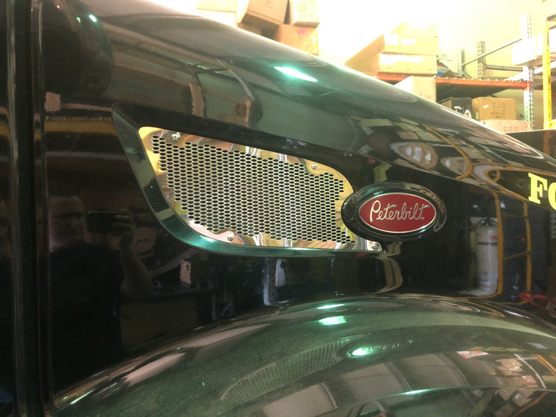 Peterbilt 579 stainless steel replacement air intake screens with oval punched holes - PAIR
