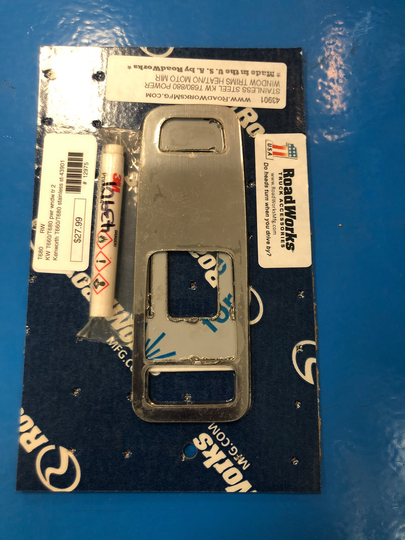 Kenworth T680/T880 stainless steel power window trim w/heat switch cutout