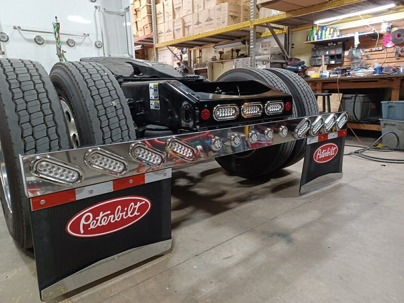 1 piece stainless steel rear mudflap hanger bar w/8 oval, 5 round 2" light holes