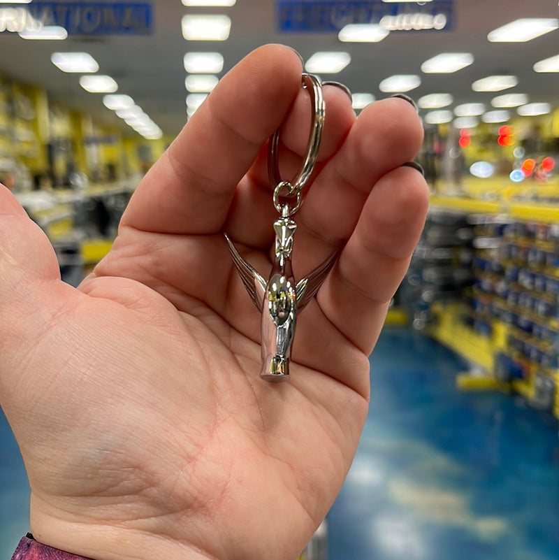 Chrome miniature swan key chain