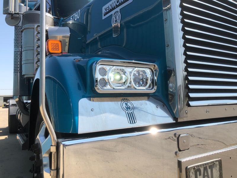Projector-style replacement LED headlight w/"Halo" auxiliary light for dual rectangular headlight system