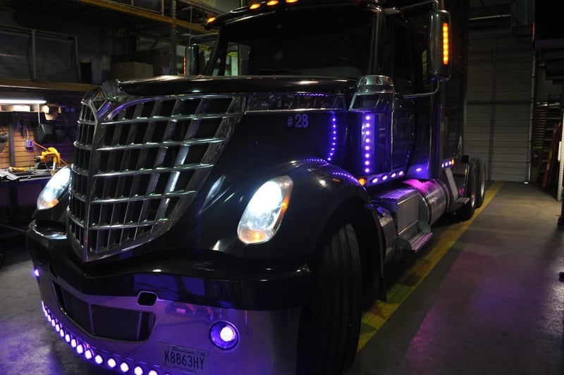 Dual Revolution Amber/Purple 19 diode watermelon-style LED turn signal/auxiliary light w/reflector cup and lock ring - CLEAR lens