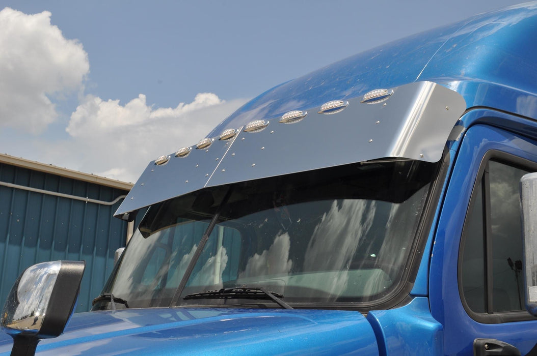 Freightliner Cascadia mid/high roof stainless steel sunvisor w/8 combo light holes