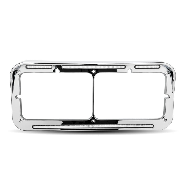 Flatline chrome plastic dual rectangular headlight bezel with white LED auxiliary light